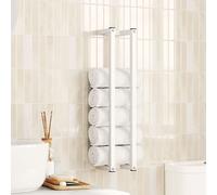 Towel Rack Wall-Mounted White Steel 12.5x12.5x60 cm. Compact Bathroom Organizer