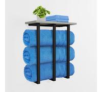 Towel Rack Wall Mounted with Shelf, Beautiful Storage for Small Bathroom, Neat Organizer for Rolled Towels, 3 Sturdy Iron Bars & Holds 25kg Weight (Grey)