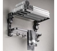 Towel Rack with Towel Bar Holder Suction Cup Foldable Towel Shelf No Drill with 7 Hooks Rustproof Towel Storage Wall Mount for Bathroom Lavatory Matte Blackish Gray20 Inch