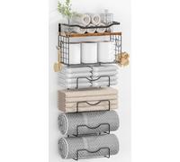 Towel Racks for Bathroom,Towel Rack Wall Mounted, 6 Tier Rolled Or Folded Towel Holder with Floating Shelves, Bathroom Towel Holder for Bath, Hand Towels,Metal and Wood
