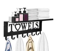 Towel Racks for Bathroom Wall Mounted Towel Holder with 8 Hooks ＆ Shelf Rustproof Metal Towel Shelf Over the Door Hooks for Pool Hot Tub Bedroom Kithcen Pool Towel Rack Pool Towel Holder