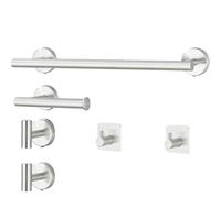Towel Rail Bathroom Hardware Set 6-Piece Brushed Nickel Bathroom Accessories Set 40CM Towel Rail Toilet Paper Holder 2 Wall Hooks 2 Robe Hooks,Screw-Fixed Wall Mounted