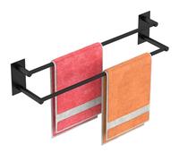 Towel Rail, Double Bathroom Towel Holder, 59.5cm Stainless Steel SUS304 Towel Bar, Self Adhesive Towel Rack, No Drilling Hand Towel Holder Wall Mounted for Bathroom and Kitchen - Black