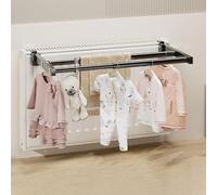 Towel Rail for Over Radiator Extendable Double Towel Holder Anti Slip Scratch Protecting Stripe Stainless Steel Over Door Towel Rack with Hoo Extends From (50-90cm Retractable vers)