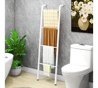 Towel Rail Freestanding, 4-Level Towel Holder Rack, Wall-Leaning Decorative Ladder, for Throws/Blankets/Bath&Hand Towels/Washcloths, for Bathroom, Bedroom, Living Room, Laundry (White)