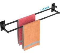 Towel Rail No Drilling Adjustable 40-75 cm Double Towel Rack Self-Adhesive Wall Mounting 304 Stainless Steel Towel holder for Bathroom and Kitchen - Black