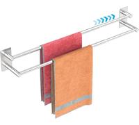 Towel Rail No Drilling Double Towel Rack Self-Adhesive Wall Mounting 304 Stainless Steel Adjustable 40-75 cm Towel holder for Bathroom and Kitchen - Sliver