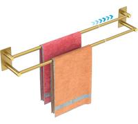 Towel Rail No Drilling Double Towel Rack Self-Adhesive Wall Mounting Adjustable 40-75 cm 304 Stainless Steel Towel holder for Bathroom and Kitchen - Gold
