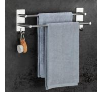 Towel Rail Self Adhesive Dual-Rod Holder with 2 Hooks 304 Stainless Steel