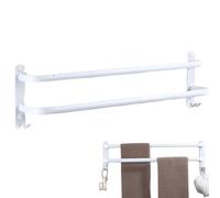 Towel Rail Wall Mounted Space Aluminum White Towel Rail 24 Inch 2-Tier Bathroom Towel Holder Towel Rack with Hooks for Kitchen Bathroom Hotel Office Towel Rack with Hooks White Towel Rail Bathroom Tow