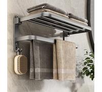 Towel Rails,Towel Holder with Towel Bars Wall Mounted, Self Adhesive Towel Rail,Aluminum Alloy Towel Holders rustproof Towel Rack For Bathroom, 60CM Matte Grey