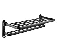 Towel Rails, Towel Rail Towel Bar Foldable Double-Layer Towel Rack With 5 Hooks Bathroom Decoration Towel Bar Storage Shelf Wall Mounted Towel Holde Towel Rack (Blue : Schwarz, Siz Household faucets