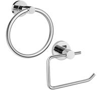 Towel Ring and Toilet Paper Holder set, Stainless Steel Bath Towel Hanger and Tissue Roll Holders, Bathroom Hardware Accessories Wall Mounted 2 Pieces (Polished Chrome)
