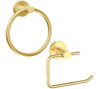 Towel Ring and Toilet Paper Holder set, Stainless Steel Bath Towel Hanger and Tissue Roll Holders, Bathroom Hardware Accessories Wall Mounted 2 Pieces (Gold)