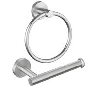 Towel Ring & Toilet Paper Holder, 2 Piece Bathroom Hardware Set, Stainless Steel SUS304, Hand Towel Hanger & Toilet Roll Holder, Sturdy Bathroom Accessories for Home or Kitchen Brushed Nickel