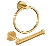 Towel Ring & Toilet Paper Holder, 2 Piece Bathroom Hardware Set, Stainless Steel SUS304, Hand Towel Hanger & Toilet Roll Holder, Sturdy Bathroom Accessories for Home or Kitchen Gold