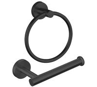 Towel Ring & Toilet Paper Holder, 2 Piece Bathroom Hardware Set Stainless Steel SUS304, Hand Towel Hanger & Toilet Roll Holder, Sturdy Bathroom Accessories for Home or Kitchen Black