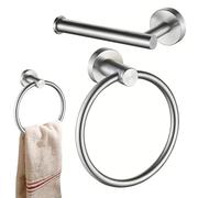 Towel Ring Toilet Paper Holder Set, Stainless Steel 304, 2 Pcs Bathroom Hardware for Home or Kitchen, Chrome Finish