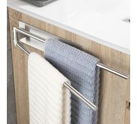 Towel Silver 180° Swivel Rail Self-Adhesive 304 Stainless Steel Bath Towel Holder Double Bathroom