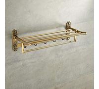 Towel Storage Rack Foldable Antique Brass Bath Towel Rack Active Bathroom Towel Holder Double Towel Shelf With Hooks Bathroom Accessories-yellow Towel Rail (Color : Yellow)