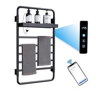 Towel Warmer Black Smart WiFi Heated Towel Rack Voice Control with Foldable Storage Rack Built-in Timer, 113°F-158°F, 5 Bars Towel Heater Rack 65W Electric Hot Towel Rack IPX4 Wall Mounted