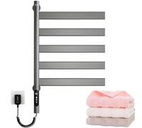 Towel Warmers, 80W Towel Rail Radiator with LED Display, 180° Rotatable Wall Mounted Heated Towel Rails for Bathroom, 30-70℃ Temperature Control, 1-9h Timer, IPX4 Waterproof(Gray,5 Tiers)