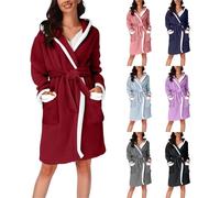 Towelling Bath Robes For Women With Hood - Thick Fluffy Dressing Gown Flannel Fleece Winter Morning Gown Fleeceloungewear Toweling Robe White Robe Nightgowns Casual Suit