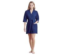 TOWELNROBE Premium Short Waffle Robe Cotton Polyester Blend, Waffle Square Weave Robe, Gray, One Size
