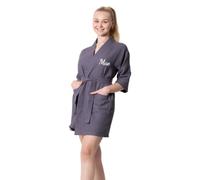 TOWELNROBE Premium Short Waffle Robe Cotton Polyester Blend, Waffle Square Weave Robe, Gray, One Size