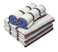 Towelogy® 10 Pack Cotton Dish Cloths Waffle Weave White Super Absorbent LINT FREE QUICK DRY Striped Kitchen Tea Towels Dishcloths for Washing Up Machine Washable 35x40cm (White Blue/Orange Stripes)