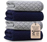 Towelogy 100% Cotton Kitchen Tea Towels Pack of 2 - Dobby Weave Soft & Absorbent Dish Drying Cleaning Cloths 40x65cm (4, Navy/White)