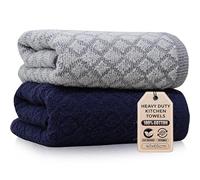 Towelogy 100% Cotton Kitchen Tea Towels Pack of 2 - Dobby Weave Soft & Absorbent Dish Drying Cleaning Cloths 40x65cm (2, Navy/White)