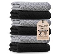 Towelogy 100% Cotton Kitchen Tea Towels Pack of 2 - Dobby Weave Soft & Absorbent Dish Drying Cleaning Cloths 40x65cm (6, Black/White)