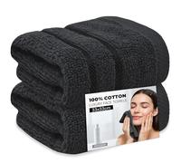 Towelogy 2 Pack Face Cloths 33x33cm - 100% Cotton Washcloths, Soft Flannels for Face & Body, Reusable Bathroom & Travel Towels (2, Noir)