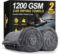 Towelogy® 2-Pack Professional Car Drying Towels 1200GSM DUAL Thick XL Twisted Loop Microfibre Extra Large Drying Detailing Towel 60x40cm