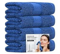 Towelogy® 4 Pack Face Cloths - 100% Combed Cotton Flannels 33x33cm - Soft Facial Towels for Cleansing, Makeup Removal & Skincare (4, Blue)