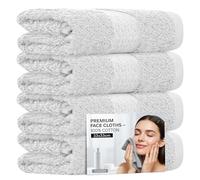 Towelogy® 4 Pack Face Cloths - 100% Combed Cotton Flannels 33x33cm - Soft Facial Towels for Cleansing, Makeup Removal & Skincare (4, White)