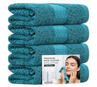 Towelogy® 4 Pack Face Cloths - 100% Combed Cotton Flannels 33x33cm - Soft Facial Towels for Cleansing, Makeup Removal & Skincare (4, Turquoise)