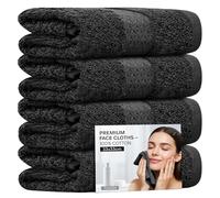 Towelogy® 4 Pack Face Cloths - 100% Combed Cotton Flannels 33x33cm - Soft Facial Towels for Cleansing, Makeup Removal & Skincare (4, Black)