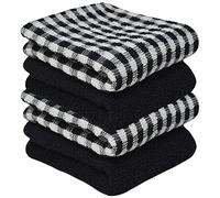 Towelogy® 4 Pack Kitchen Towel Set Monocheck Black 100% Cotton Terry Tea Towels for Drying Dishes Multipurpose Dish Towels | Highly Absorbent & Durable 45x65cm (Black White, 4)