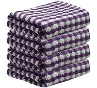 Towelogy® 4 Pack Kitchen Towel Set Monocheck Purple 100% Cotton Terry Tea Towels for Drying Dishes Multipurpose Dish Towels | Highly Absorbent & Durable 45x65cm (Purple Monocheck, 4)