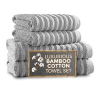 Towelogy 4-Piece Bath Towel Set - Quick-Dry, Highly Absorbent Bamboo-Cotton Blend - Ecofrienldy Choice for Everyday Use | 2 Bath Sheets (90x140cm) & 2 Hand Towels (50x80cm) (4, Silver)