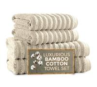 Towelogy 4-Piece Bath Towel Set - Quick-Dry, Highly Absorbent Bamboo-Cotton Blend - Ecofrienldy Choice for Everyday Use | 2 Bath Sheets (90x140cm) & 2 Hand Towels (50x80cm) (4, Beige)