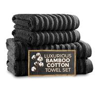 Towelogy 4-Piece Bath Towel Set - Quick-Dry, Highly Absorbent Bamboo-Cotton Blend - Ecofrienldy Choice for Everyday Use | 2 Bath Sheets (90x140cm) & 2 Hand Towels (50x80cm) (4, Noir)