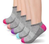 Towelogy 5 Pairs Womens Ankle Trainer Socks | Thin Lightweight & Breathable Cotton Socks | UK Size 4-7 Multipack | Grey Coloured Heel and Toe - Pastels