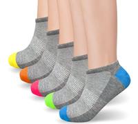 Towelogy 5 Pairs Womens Ankle Trainer Socks | Thin Lightweight & Breathable Cotton Socks | UK Size 4-7 Multipack | Grey Coloured Heel and Toe - Brights