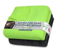 Towelogy® 520gsm Professional Microfibre Edgeless Car Cloths QUICK DRY for Auto/Moto Detailing Polishing Washing STREAK FREE & LINT FREE 40x40cm (Grey/Neon Green, Pack Of 2)