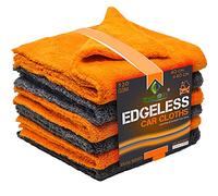 Towelogy® 520gsm Professional Microfibre Edgeless Car Cloths QUICK DRY for Auto/Moto Detailing Polishing Washing STREAK FREE & LINT FREE 40x40cm (Grey/Orange, Pack Of 4)