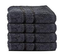 Towelogy® 600GSM Cotton Washcloths Multipack Quick Dry Flannels Face Towels Hotel Spa Bathroom Make Up Remover Cloths 30x30cm (Black, Pack Of 4)