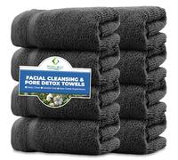 Towelogy® 8 x Cotton Face Cloths - Blackhead Remover, Makeup Cleanser & Spa Steam Towel - Quick-Dry Washcloths for Pore Detox (Charcoal, One Size)
